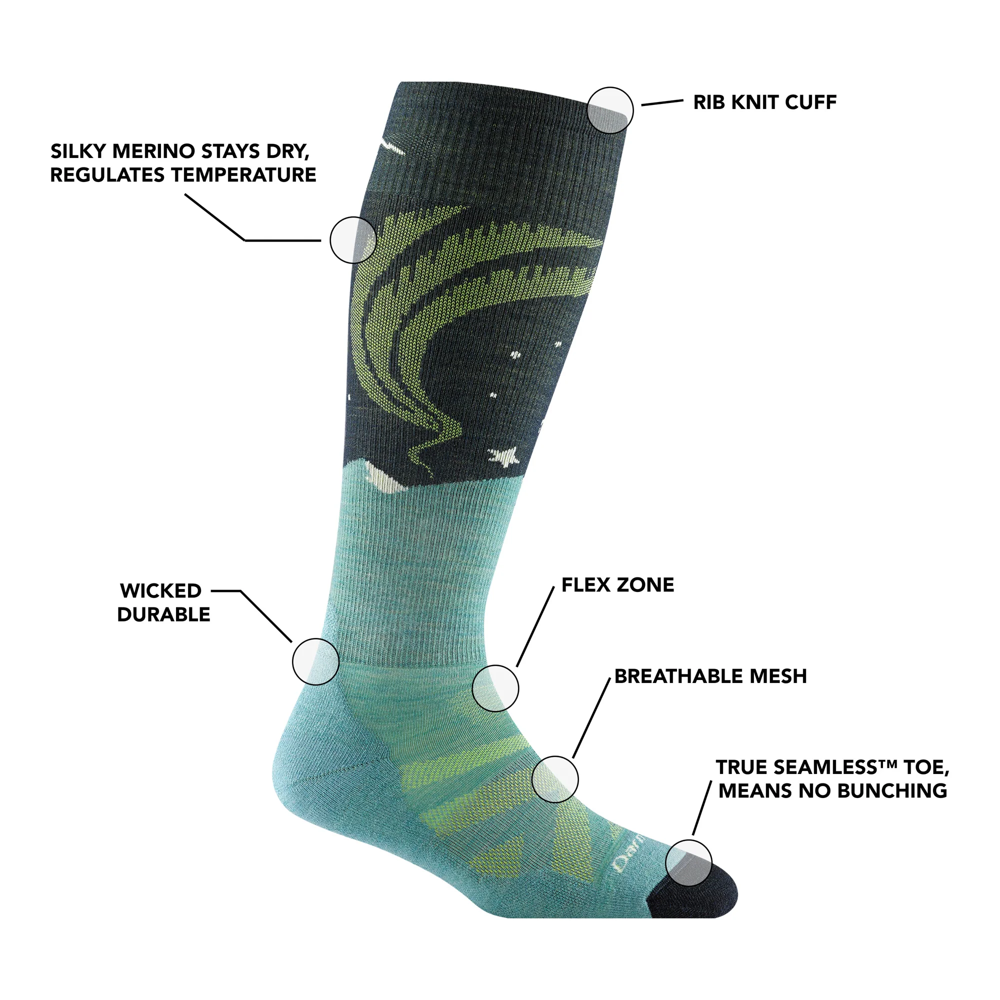Women's Aurora Over-the-Calf Lightweight Ski & Snowboard Socks - Image 6